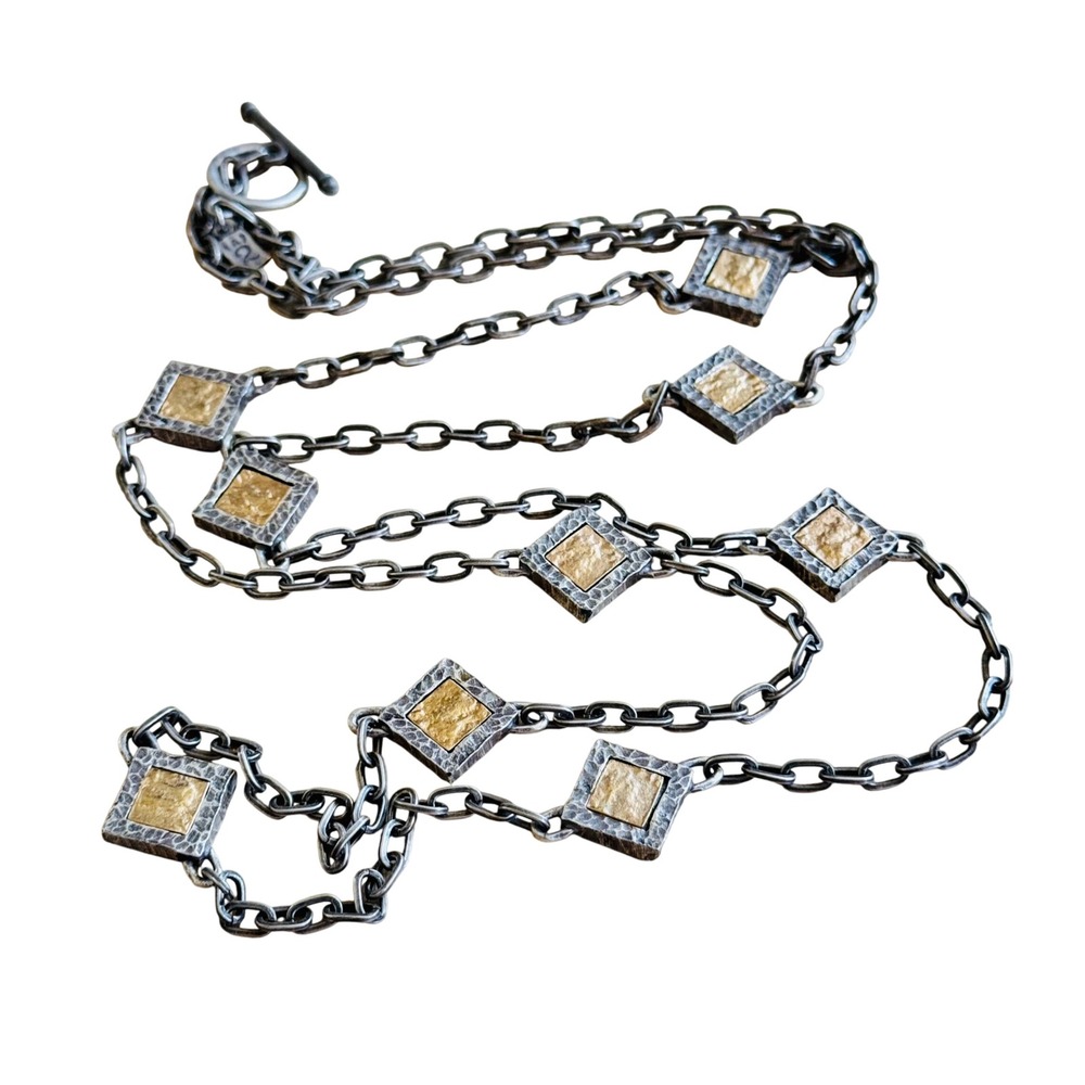 Tat2‎ Designs Pavia Coin Necklace Station Two Tone Long Chain Statement 42"